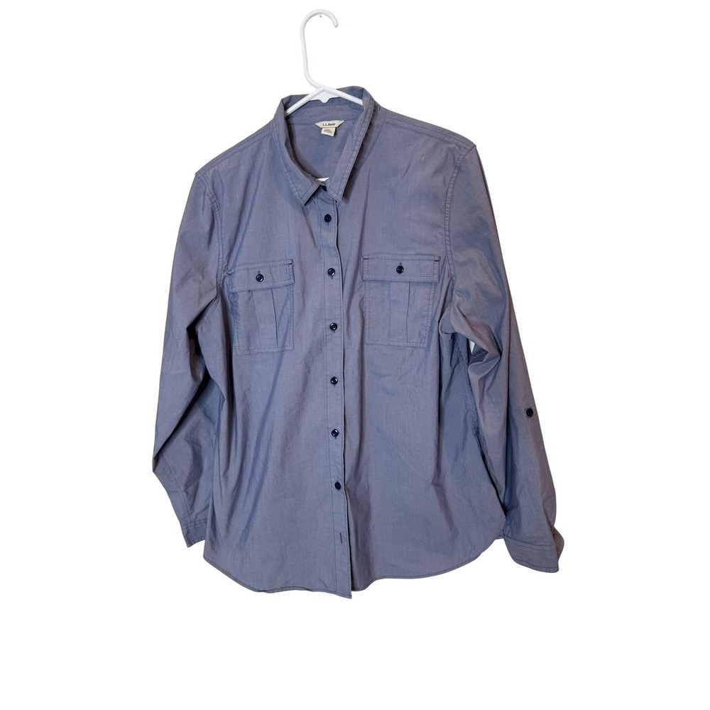 L.L.Bean Shirt Mens XL Blue Long Sleeve‎ Button Front Hiking Fishing Outdoor